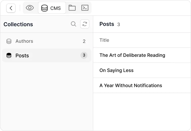The Modulify CMS listing rows of editable content